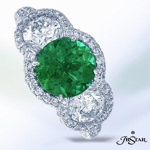 Platinum Round Emerald Engagement Ring